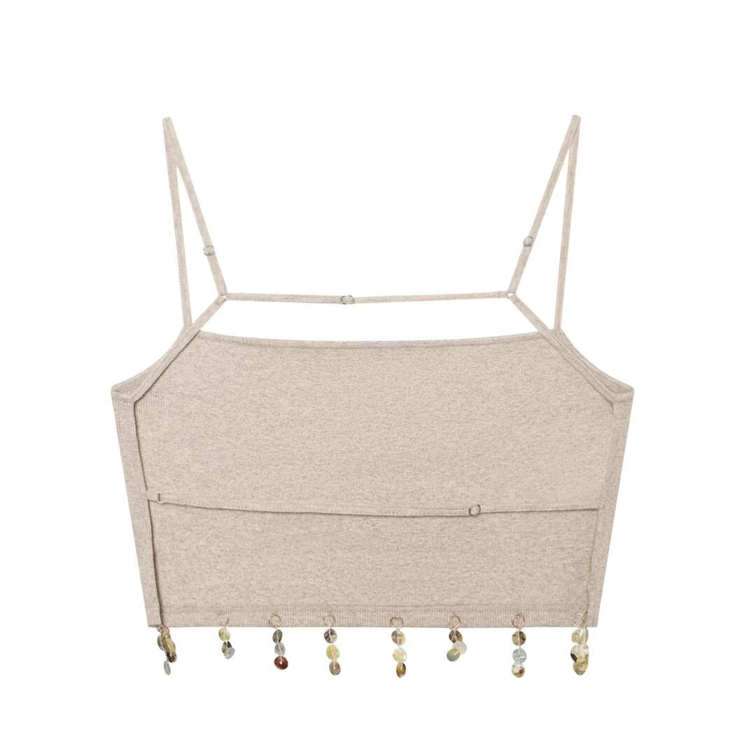 Damen Cropped Top mit zarten Trägerschnüren und funkelndem Saum EB