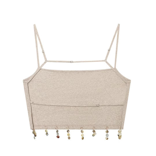 Damen Cropped Top mit zarten Trägerschnüren und funkelndem Saum EB