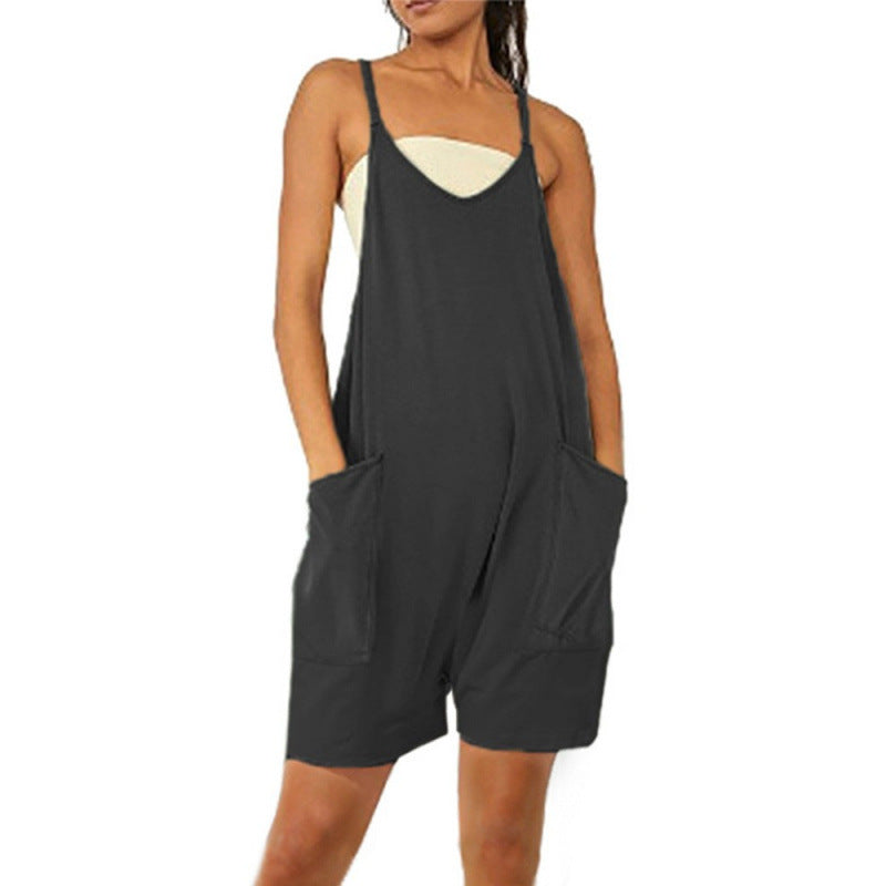 Damen Lässiger Jumpsuit mit tiefem Ausschnitt und praktischen Taschen EB