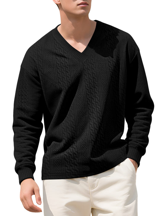Herren nan strukturierter V-Ausschnitt Strickpullover mit Kabel- und Wabenmuster EB