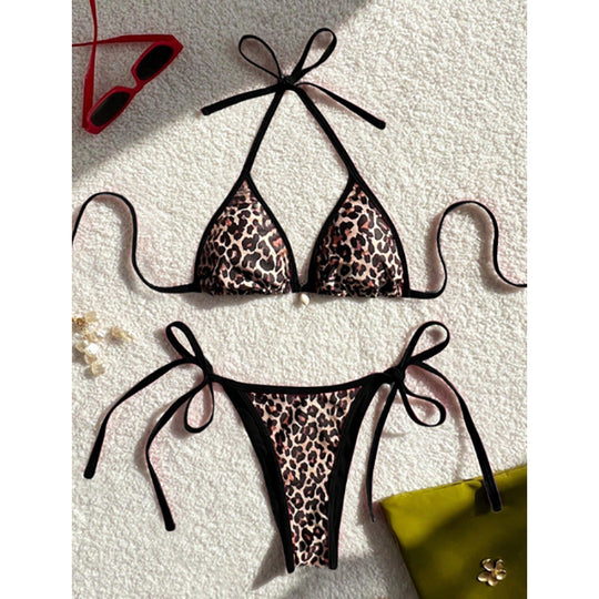 Damen Triangel-Bikini mit animalischem Muster und seitlichen Krawatten EB