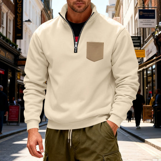 Herren modischer Sweatshirt mit halbem Reißverschluss und aufgesetzter Tasche EB