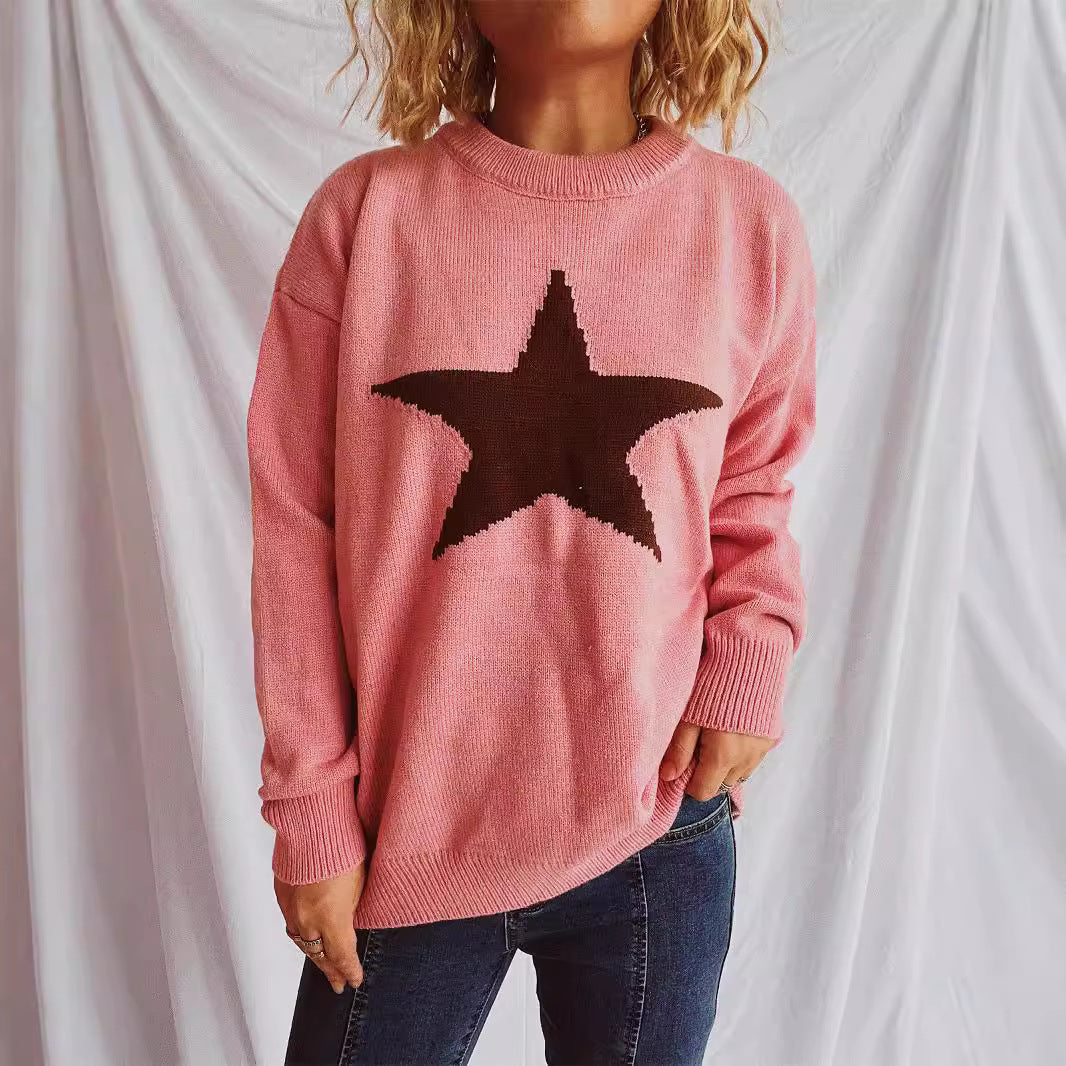 Damen lässiger Pullover mit auffälligem Sternmuster EB