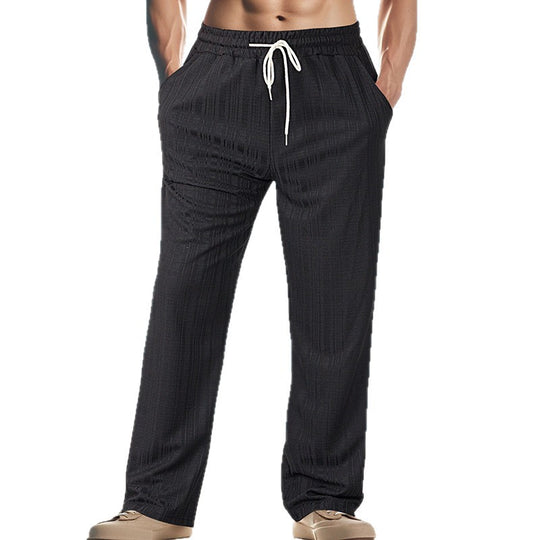 Herren Leichtgewichtige Struktur-Loungehose mit elastischem Tunnelzugbund und geradem Relaxed-Fit EB