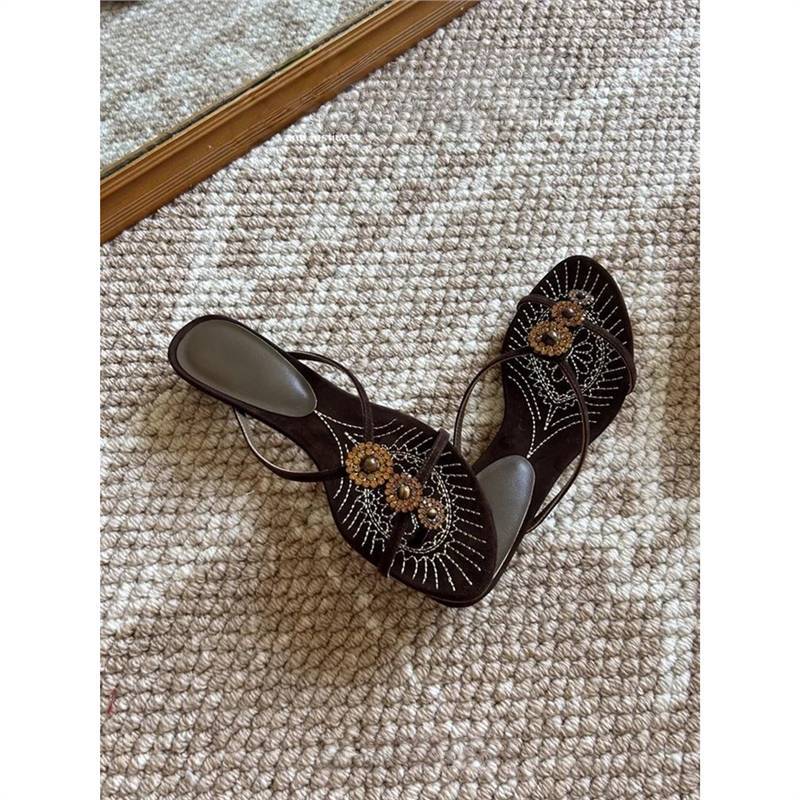Damen Elegante Zehentrenner-Sandalen mit funkelndem Strass-Design EB