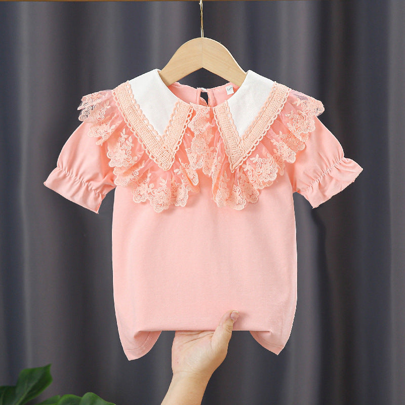 Mädchen Bluse mit Spitzenkragen und Rüschendetails EB