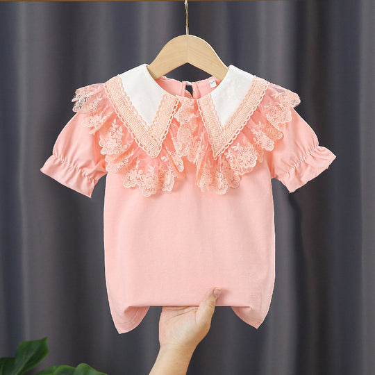 Mädchen Bluse mit Spitzenkragen und Rüschendetails EB