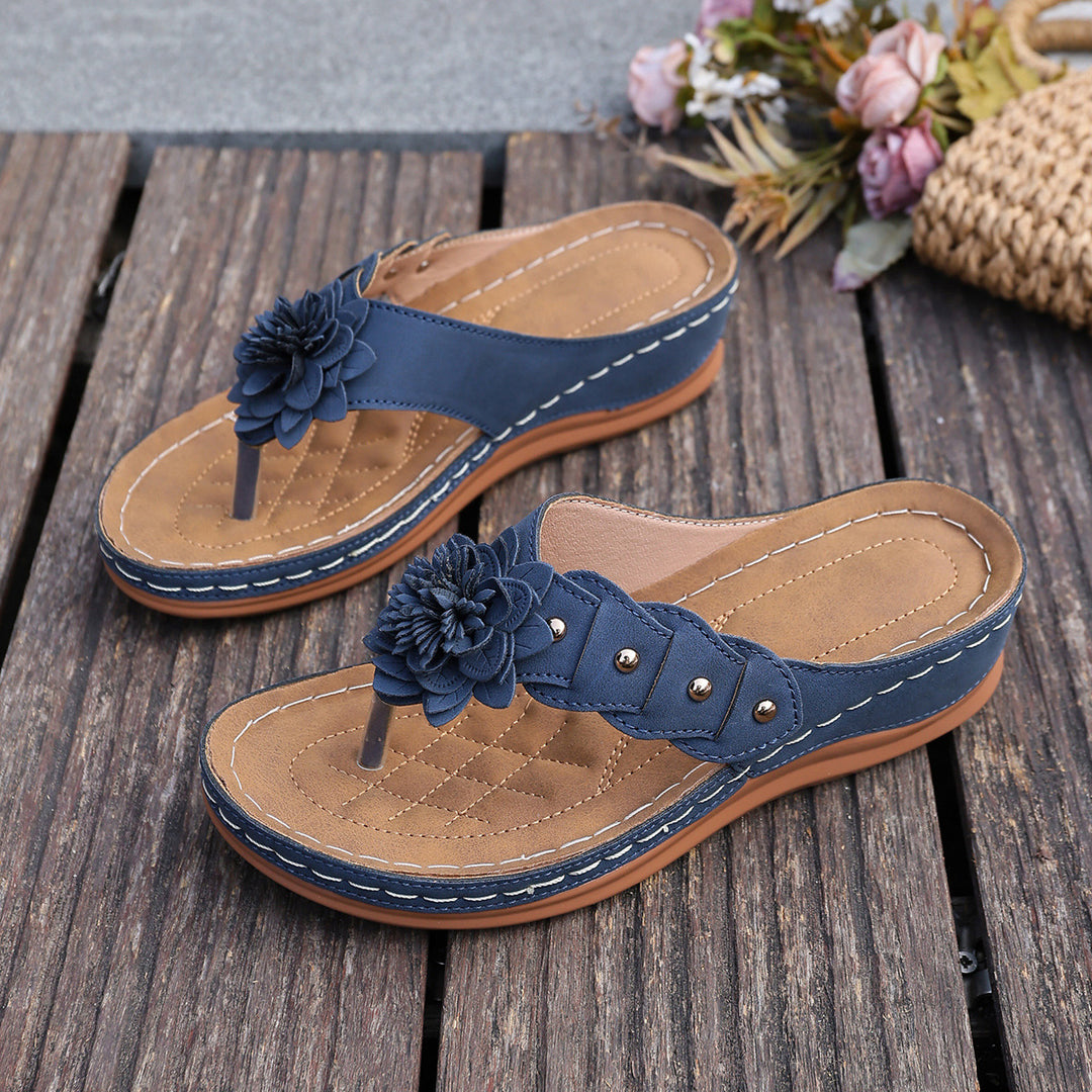Damen Sandalen mit floralen Applikationen und gepolsterter Sohle EB