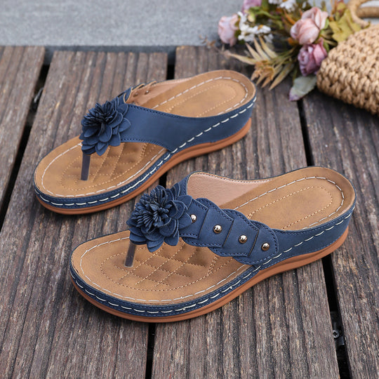 Damen Sandalen mit floralen Applikationen und gepolsterter Sohle EB