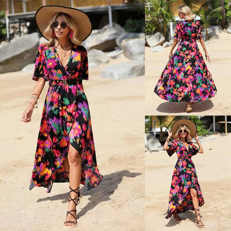 Damen Maxikleid mit elegantem Wickelstil und raffinierten Ärmeln EB