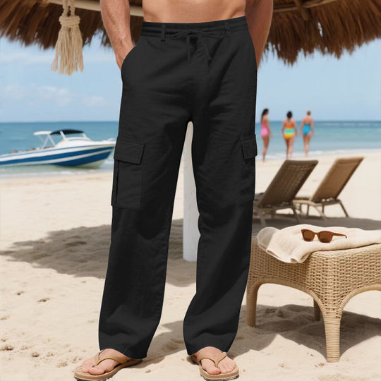 Herren Relaxed-Fit Cargo-Strandhose mit elastischem Bund und aufgesetzten Klappentaschen EB