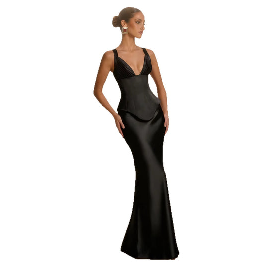 Damen Elegantes Abendkleid mit figurformendem Design und tiefem V-Ausschnitt EB
