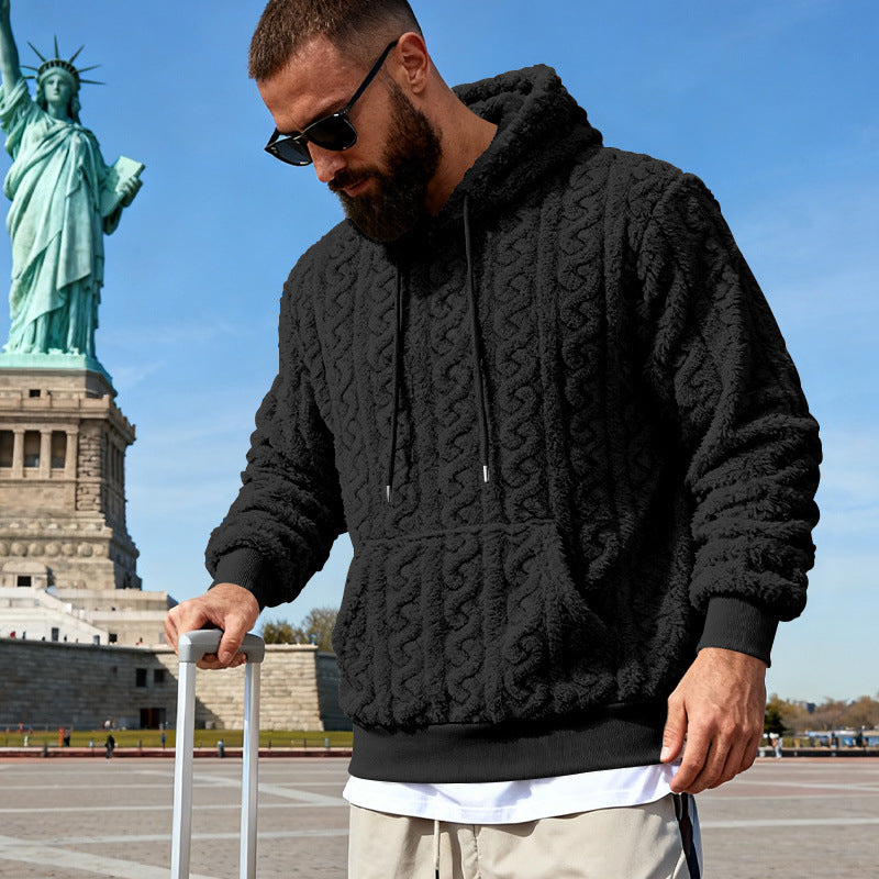 Herren Gefütterter Sherpa‑Hoodie mit Zopfmuster und Kapuze EB