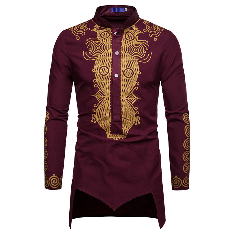 Herren elegantes Langarmhemd mit innovativem Ethno-Design EB