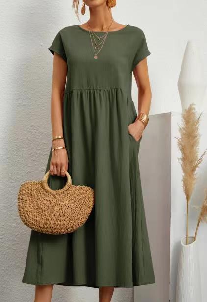 Damen Midikleid mit Lässigem Schnitt und Seitlichen Taschen EB