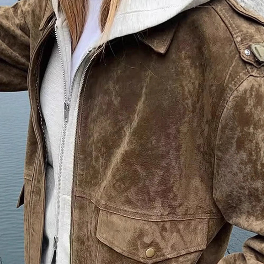 Damen Modische Wildlederjacke im lässigen Stil EB