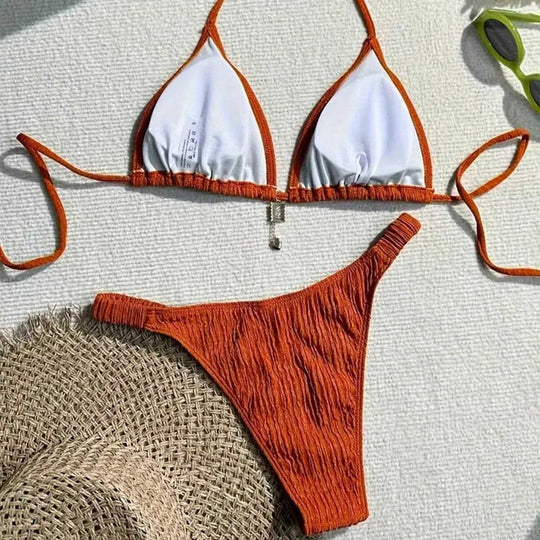 Damen Triangel-Bikini mit gewellter Textur EB