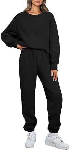 Damen nan Relaxed-Loungewear-Set mit Oversize Rundhals-Sweatshirt und taillierter High-Waist Jogginghose aus French Terry EB
