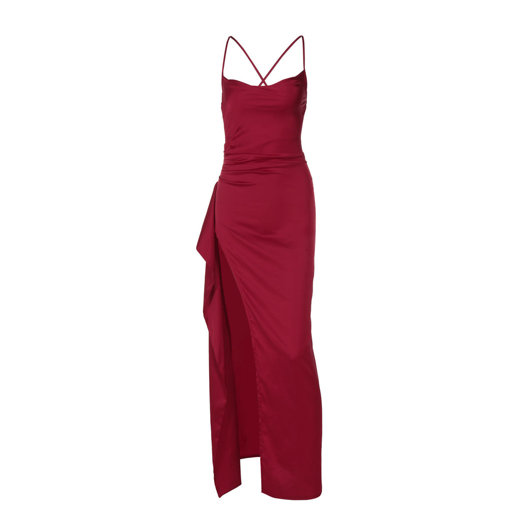 Damen Elegantes Satin-Maxikleid mit verführerischem Schnitt EB