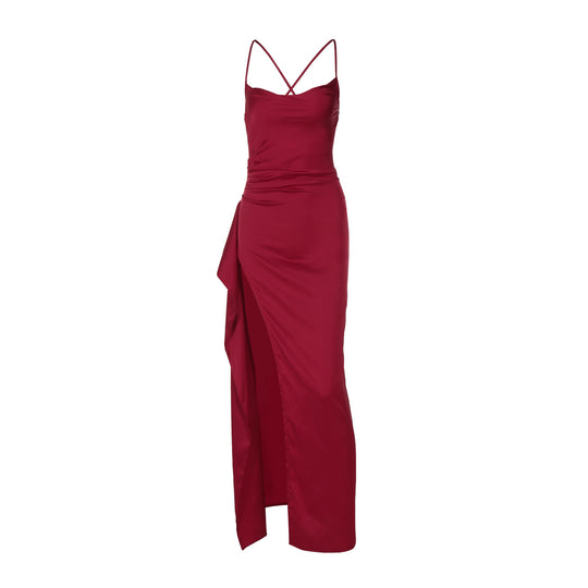 Damen Elegantes Satin-Maxikleid mit verführerischem Schnitt EB