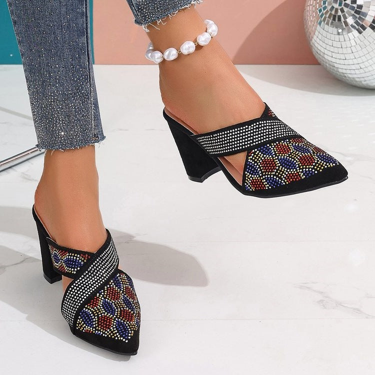 Damen Mules mit funkelnder Dekoration EB