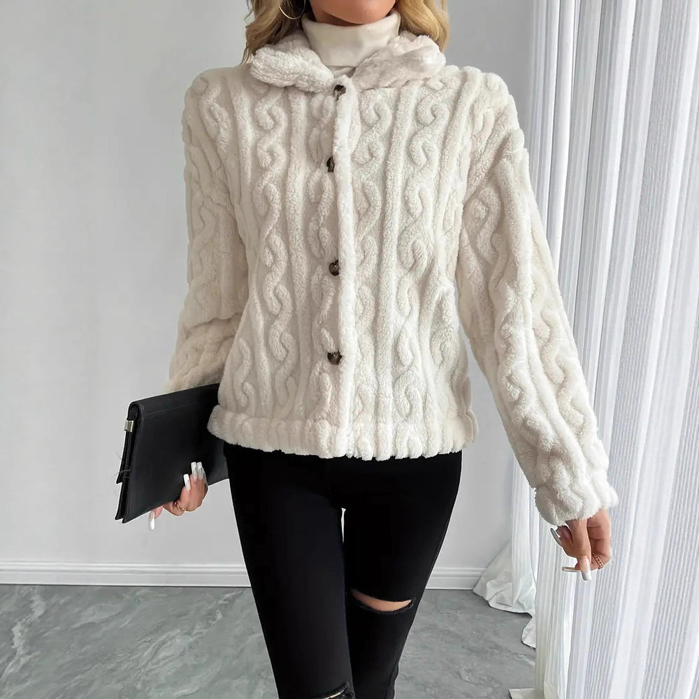 Damen Kuschelige Strickjacke mit Knöpfen und Kapuze EB