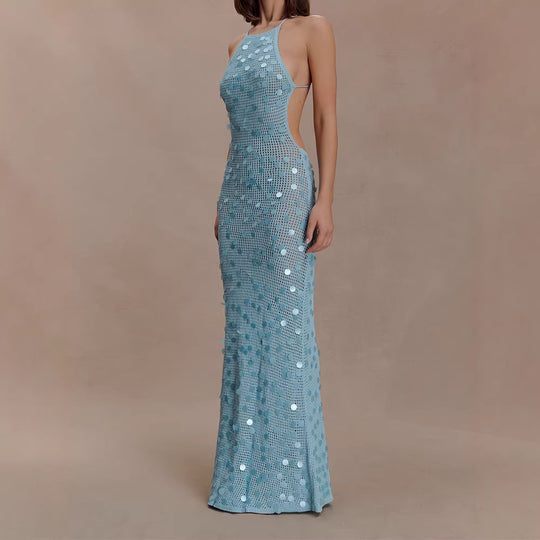 Damen Elegantes Maxikleid mit funkelnden Applikationen EB