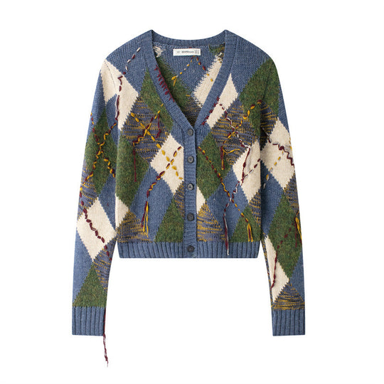 Damen Modische Strickjacke mit Zopfmuster und dekorativer Stickerei EB