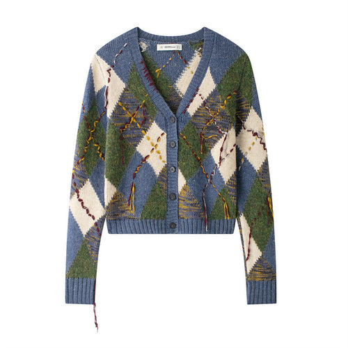 Damen Modische Strickjacke mit Zopfmuster und dekorativer Stickerei EB