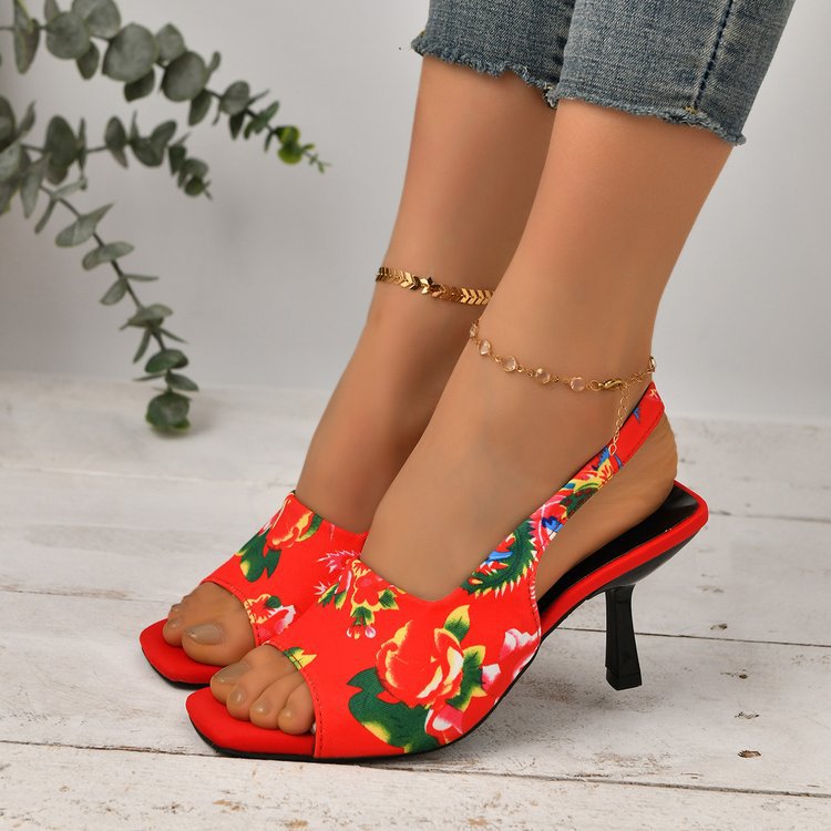 Damen Slingback-Sandalen mit floralem Design und elegantem Absatz EB
