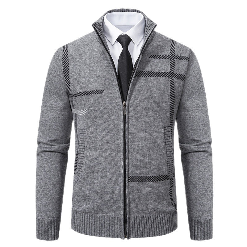 Herren Strickjacke mit graphischen Mustern und hohem Kragen EB