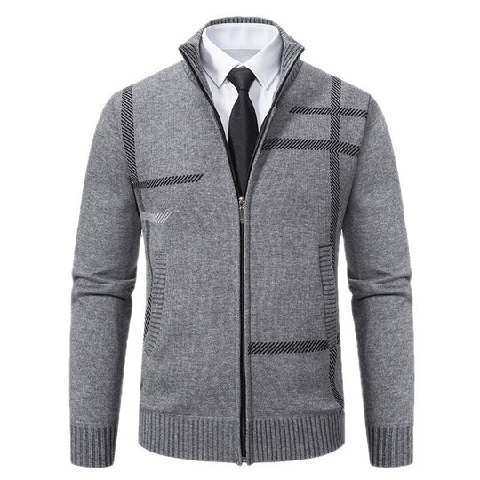 Herren Strickjacke mit graphischen Mustern und hohem Kragen EB