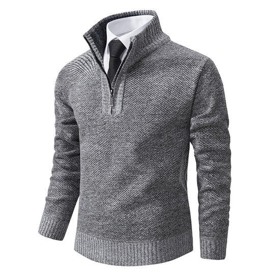 Herren eleganter Strickpullover mit halbem Reißverschluss und strukturierter Oberfläche EB