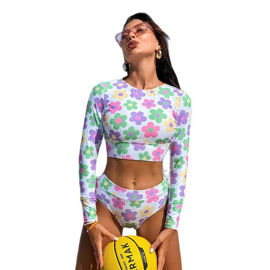 Damen Sport-Bikini mit langem Oberteil und hohem Bund EB