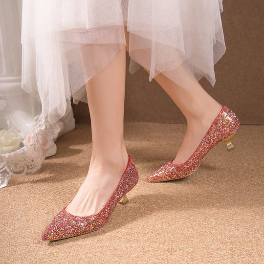 Damen Glitzernde Pumps mit Blockabsatz und Funkelndem Dekor EB