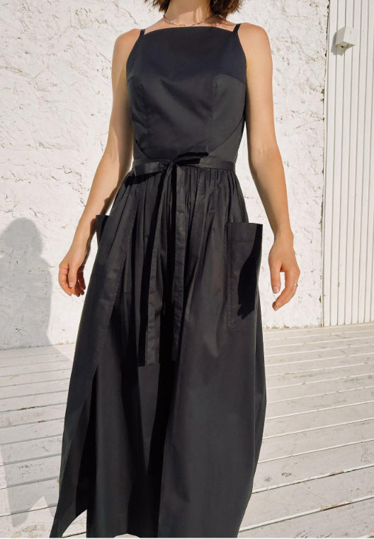Damen Maxi-Kleid mit schwingendem Rock und praktischen Seitentaschen EB
