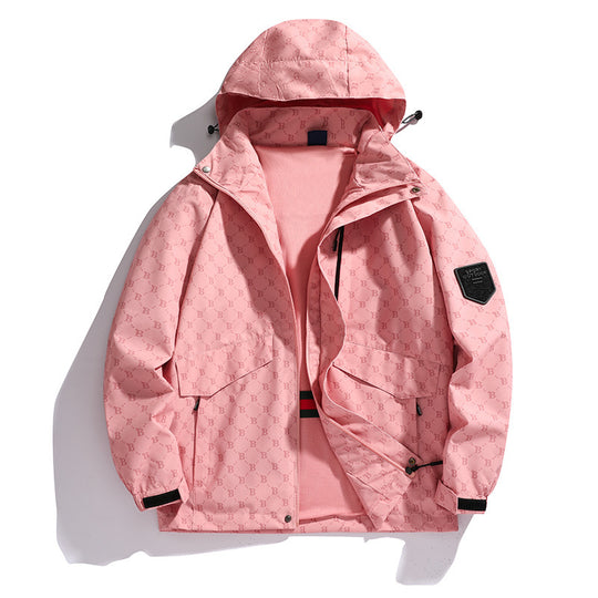 Herren Kapuzen-Softshelljacke mit Allover‑Monogramm, atmungsaktivem Meshfutter und Reißverschlusstaschen EB