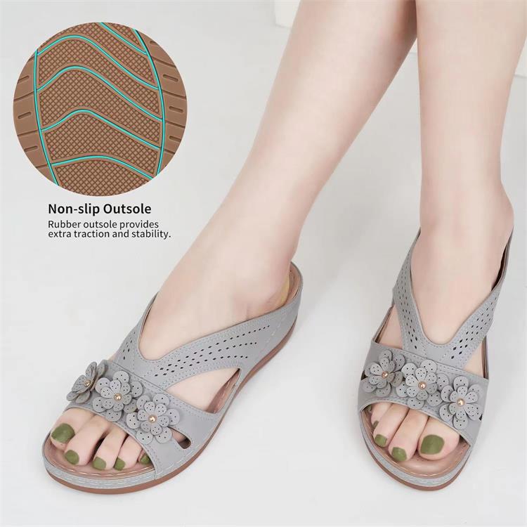 Damen komfortable Riemensandalen mit floralen Applikationen EB
