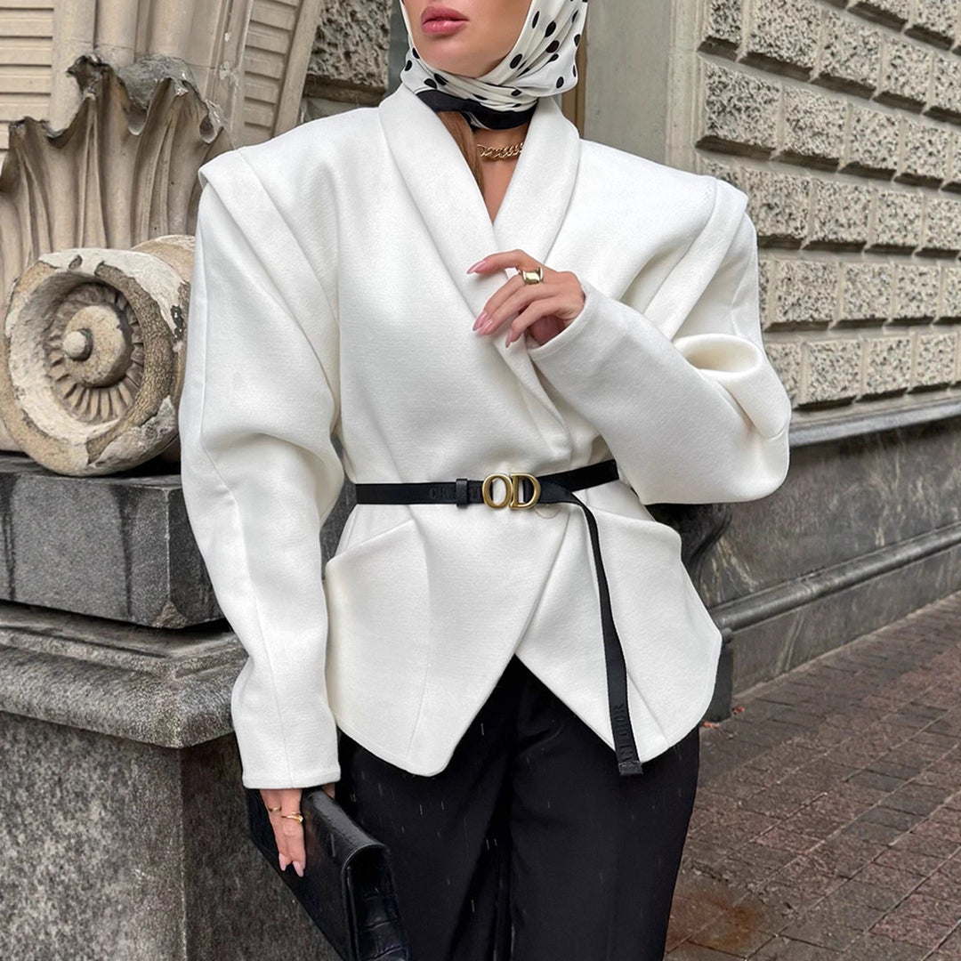 Damen Modischer Oversized-Wollmantel mit tailliertem Design und Gürtel EB