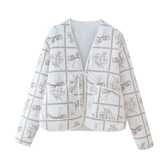 Damen quilted Jacke mit floralem Muster und praktischen Taschen EB