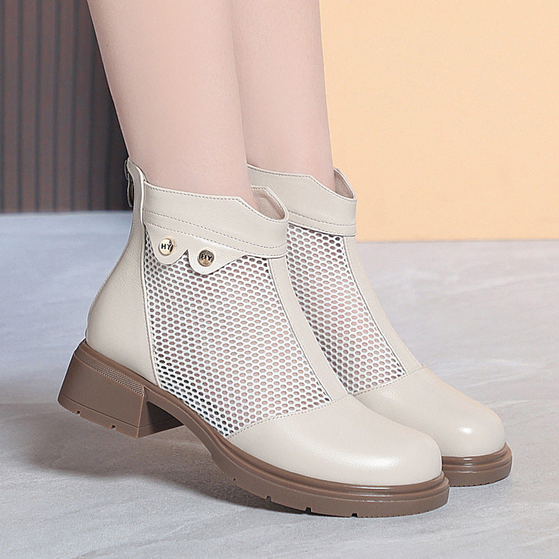 Damen Stiefeletten mit atmungsaktivem Netzdesign und robustem Blockabsatz EB