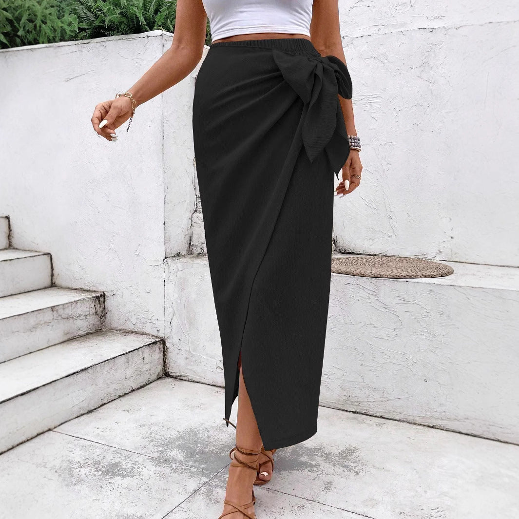 Damen Eleganter Wickelrock mit Schleifendetail EB