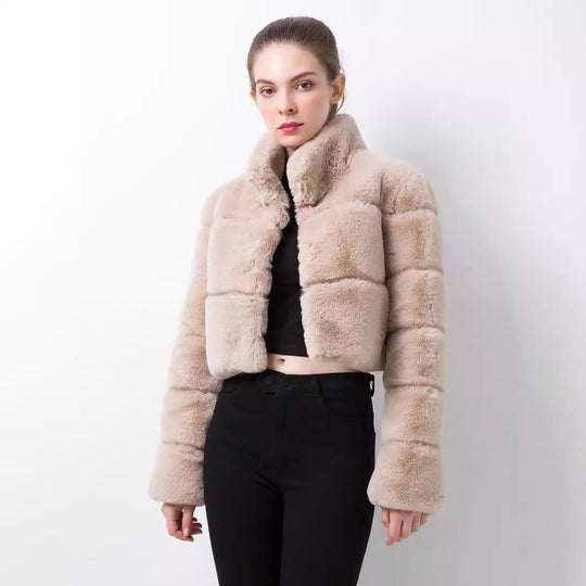 Damen modische kurze Kunstpelzjacke EB
