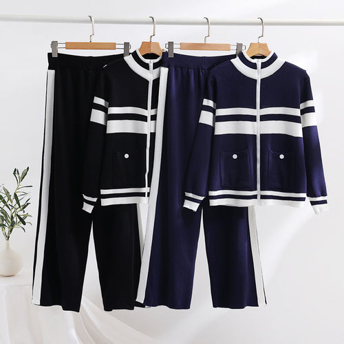 Damen sportliches Strick-Jacke und Hose Set EB