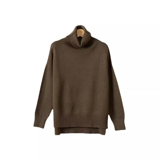 Damen gemütlicher Pullover mit Stehkragen und weitem Schnitt EB