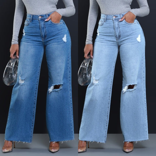 Damen Weit geschnittene Jeans mit stylishen Distressed-Details EB