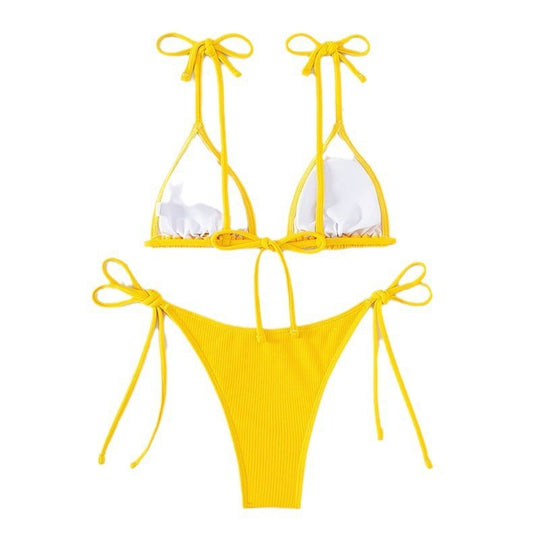 Damen Triangle-Bikini mit verstellbaren Bindebändern und feiner Rippstruktur EB