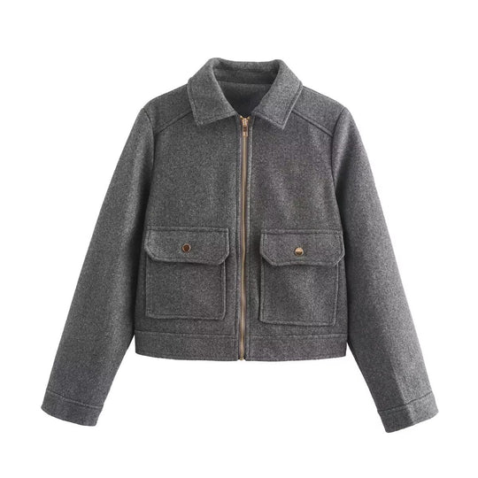 Damen stylische Bomberjacke mit praktischen aufgesetzten Taschen EB