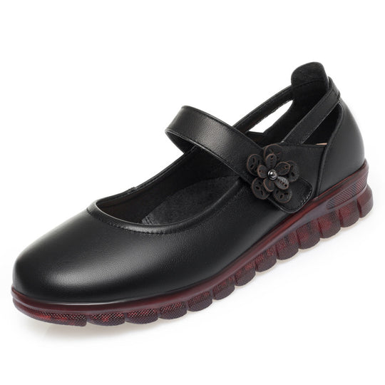 Damen Komfortable Ballerinas mit verstellbarem Riemen und dekorativem Blumenakzent EB