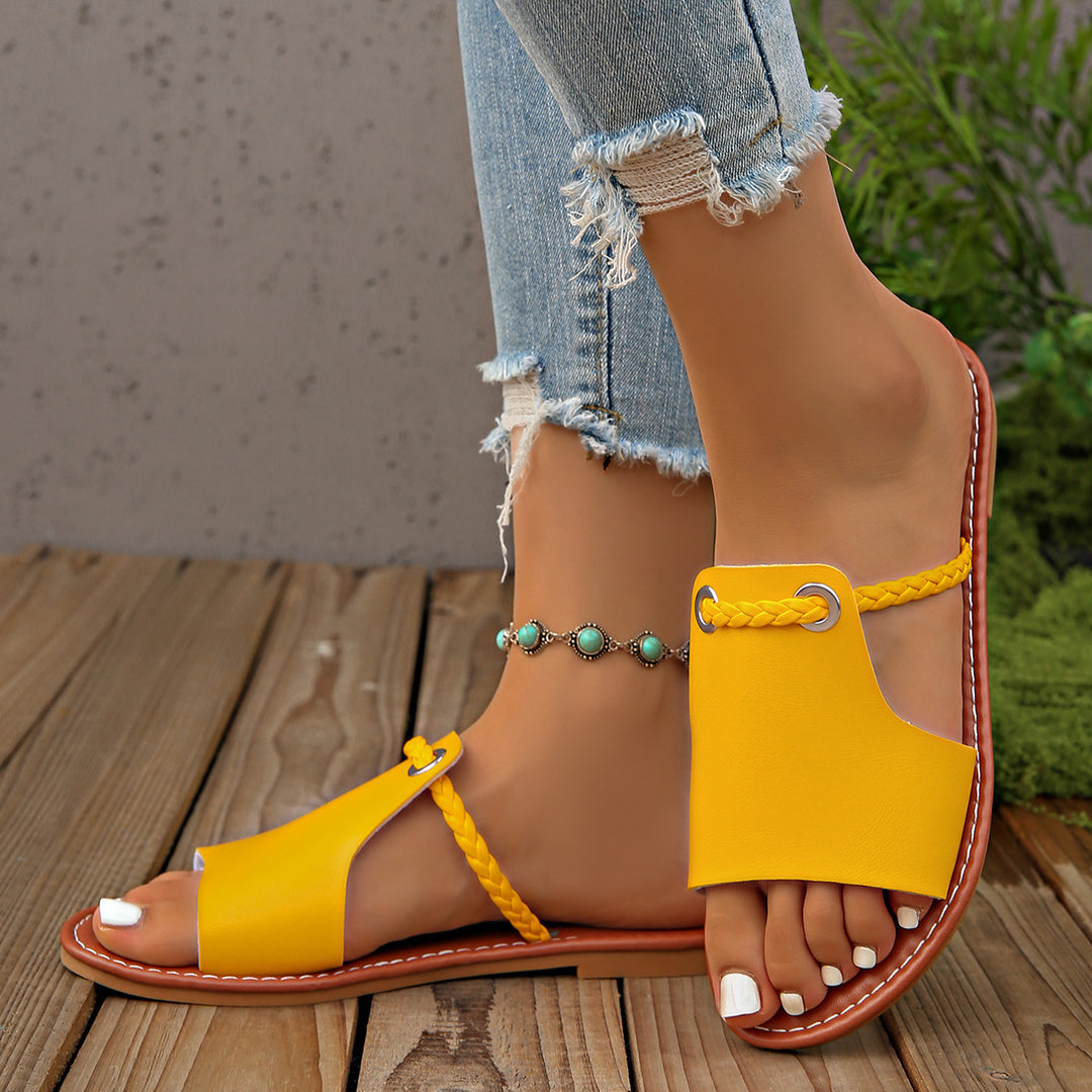 Damen Flache Sandalen mit geflochtenem Riemen und glänzender Oberfläche EB